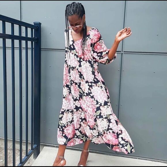 H&M Floral Print Puff sleeve Dress Viscose - Picture 16 of 16